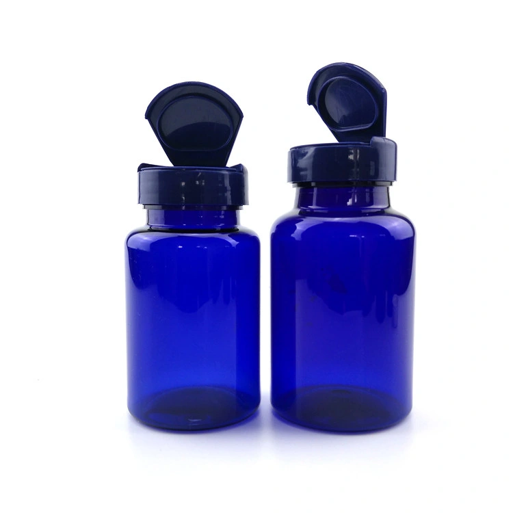 Custom Blue Pet 120ml 150cc Medical Pill Bottles Eyelash Packaging Modern Matte Black with Flip Tops